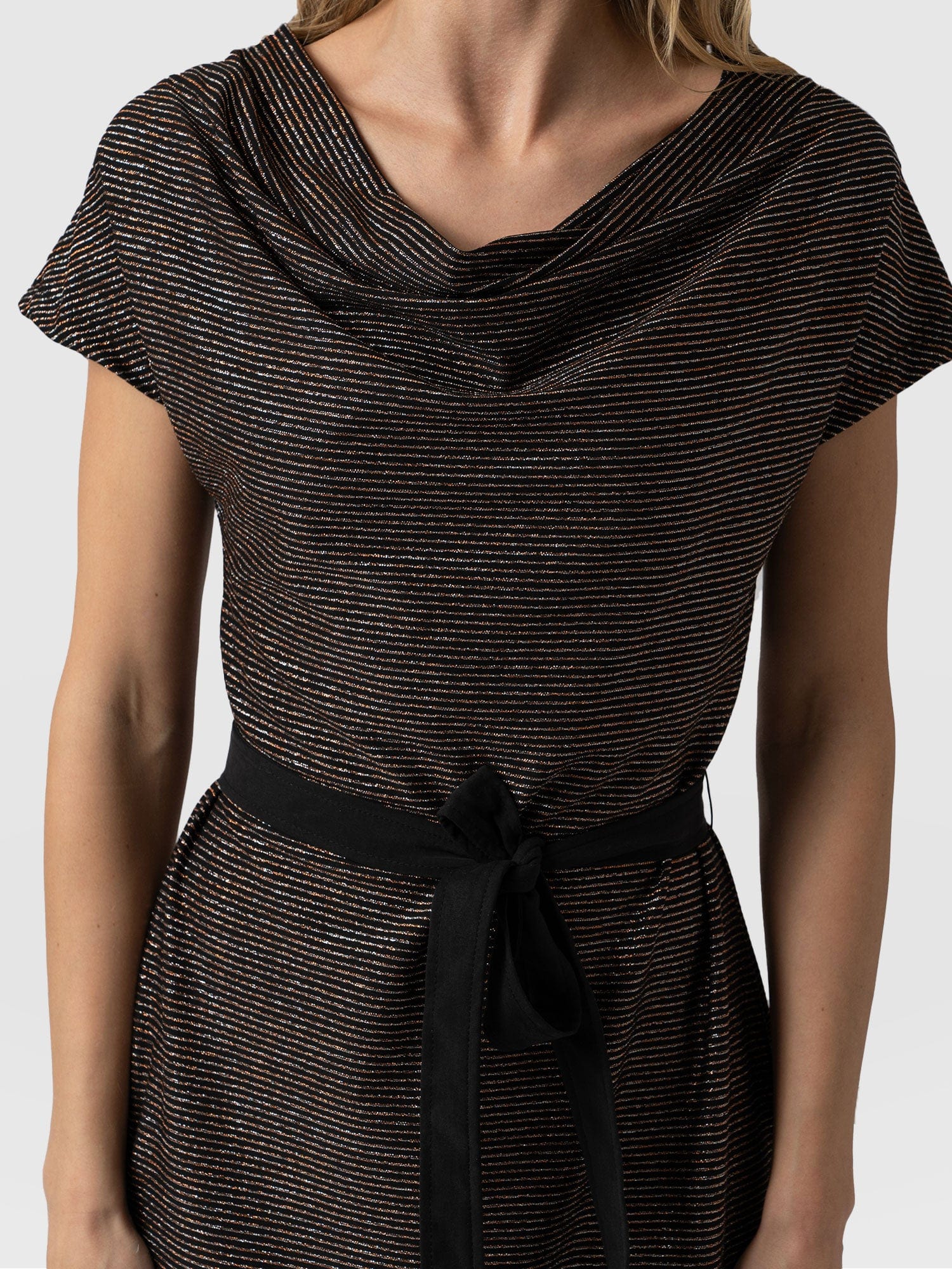Cowl Neck Dress Metallic Stripe - Women's Dresses | Saint + Sofia® EU